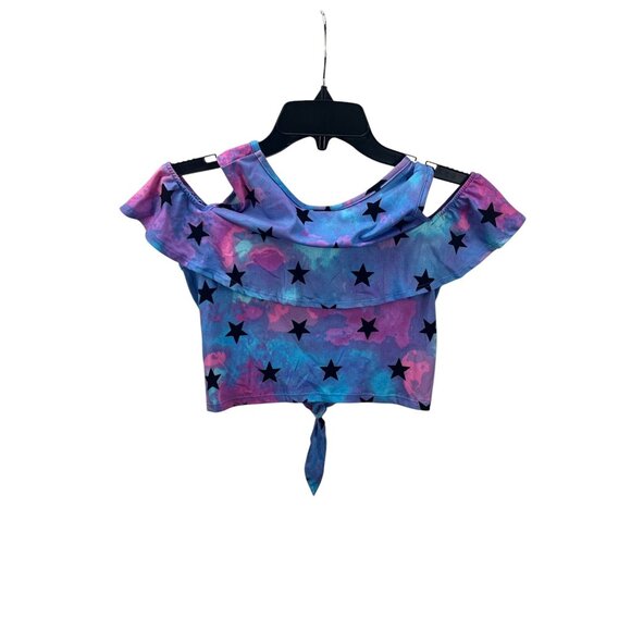 Joey B Kids Tie-Front Star-Print Cold Shoulder Top Large Casual Vacation Fun - Picture 1 of 8